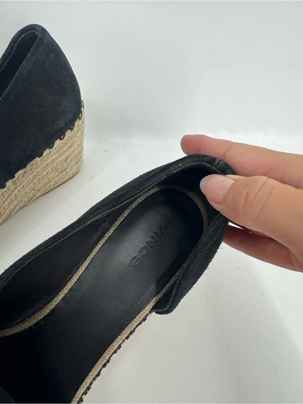 Vince Sonora Espadrille Wedge Heel Sandals Peep Toe Black Womens Size 9.5M